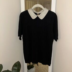 Adrianna Papell Black Blouse with Silver Collar